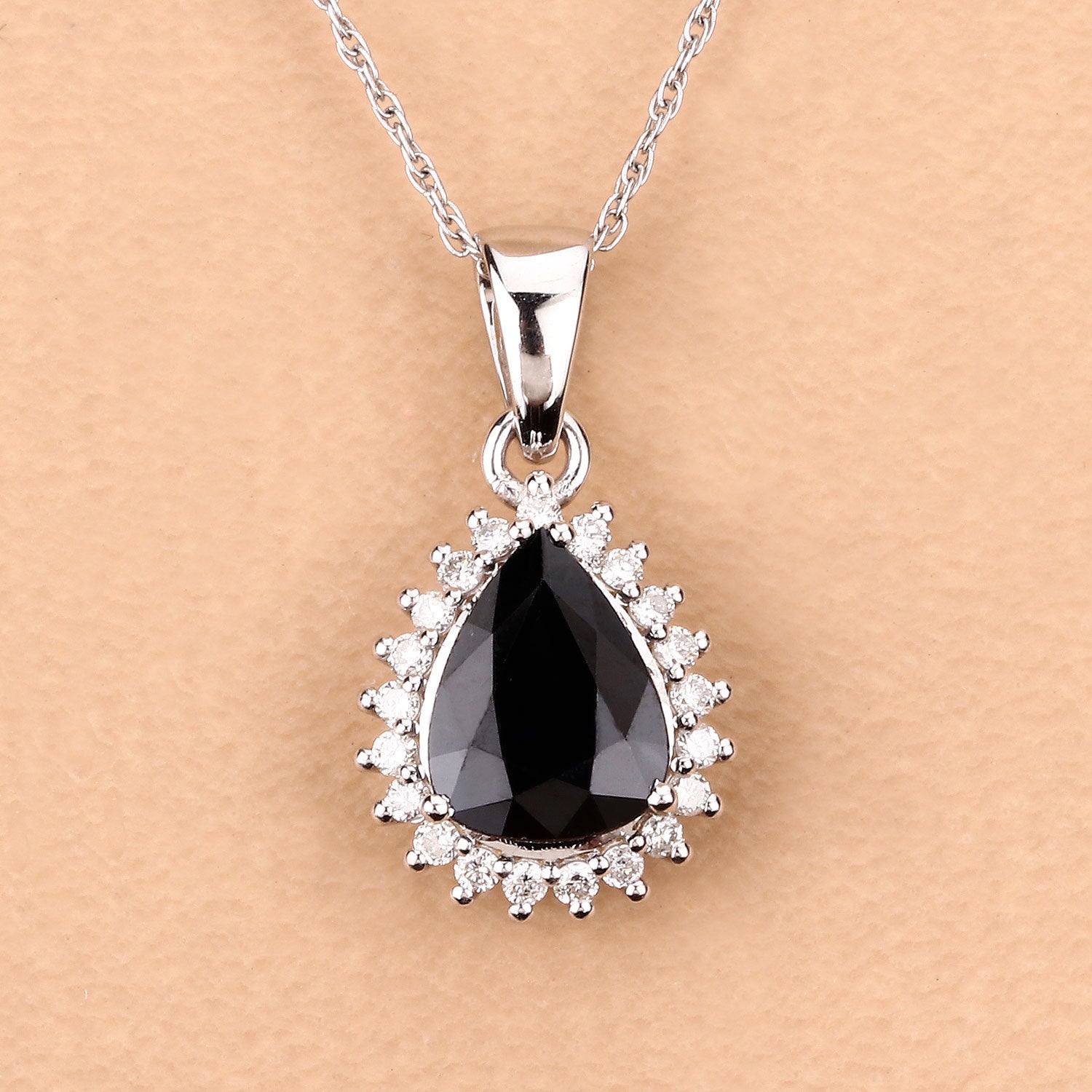 2.09 Carat Genuine Blue Sapphire and White Diamond 14K White Gold Pendant by Bids.com