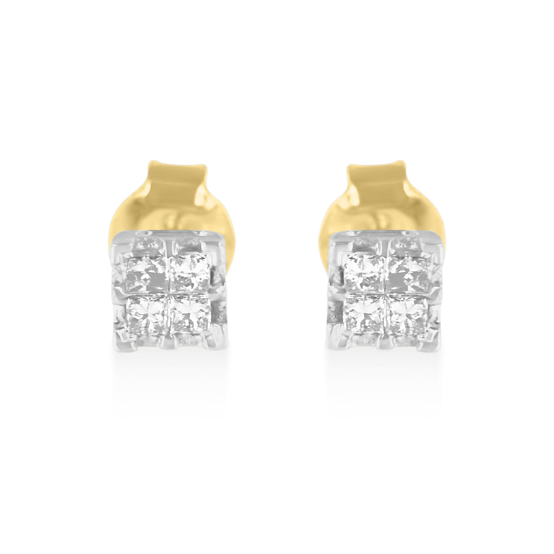 10k Yellow Gold Princess Diamond Quad Stud Earrings (1/4 cttw, J-K Color, I2-I3 Clarity) by Bids.com