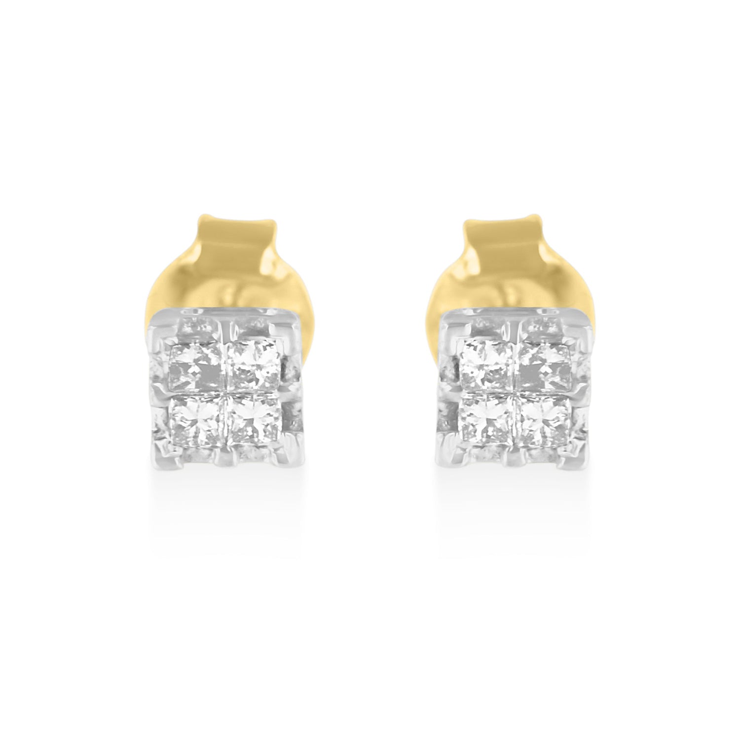 10k Yellow Gold Princess Diamond Quad Stud Earrings (1/4 cttw, J-K Color, I2-I3 Clarity) by Bids.com