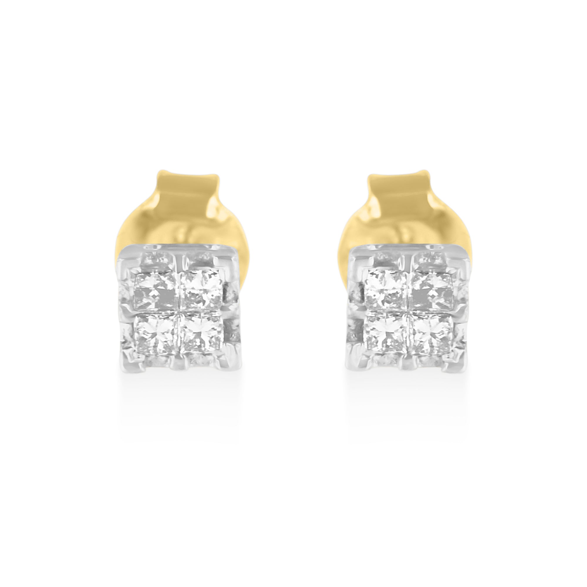10k Yellow Gold Princess Diamond Quad Stud Earrings (1/4 cttw, J-K Color, I2-I3 Clarity) by Bids.com