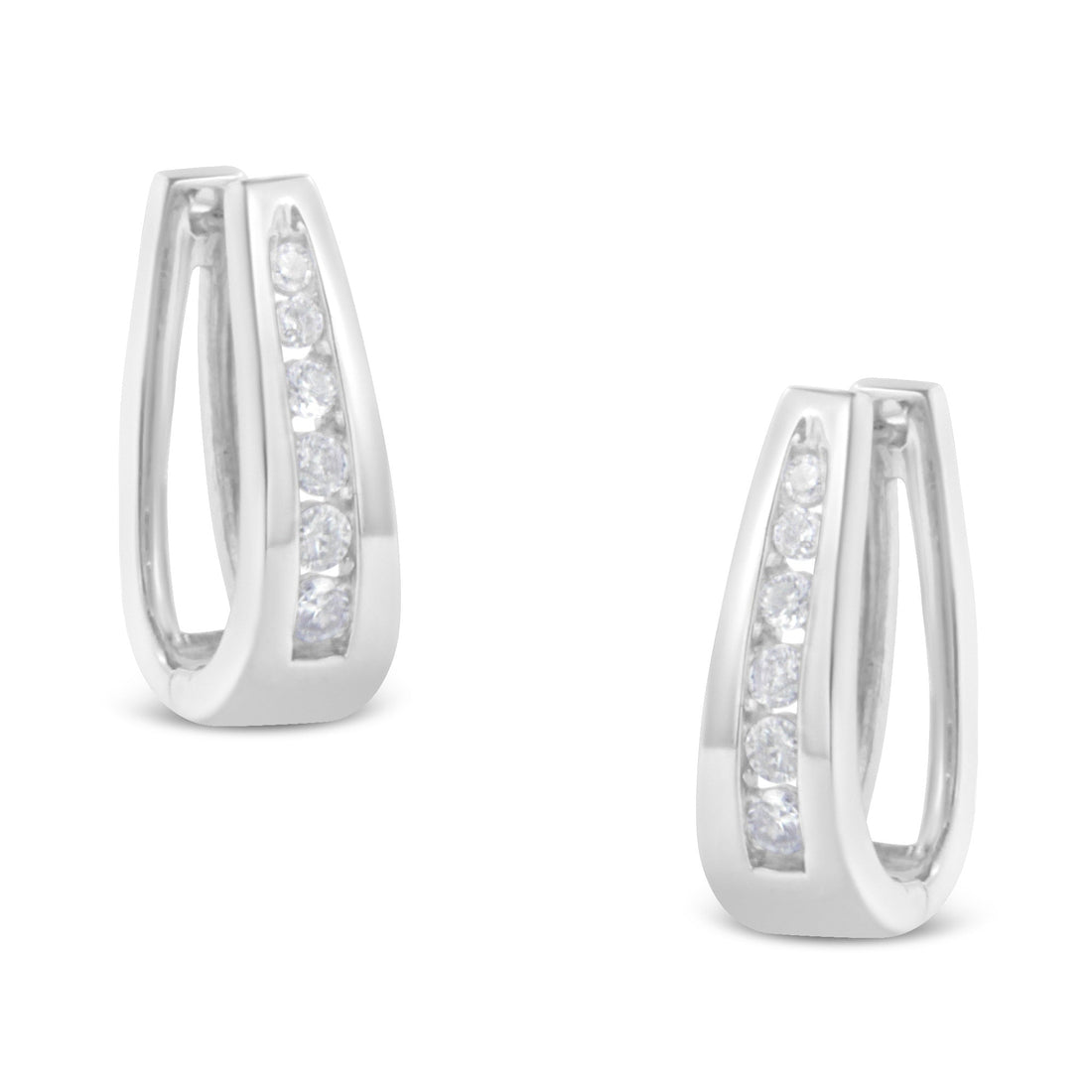 14k White Gold 1/4 Cttw Channel-Set Brilliant Round-Cut Diamond Hoop Earrings (I-J Color, I2-I3 Clarity) by Bids.com