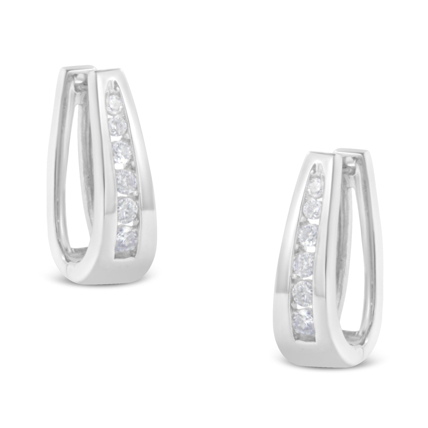 14k White Gold 1/4 Cttw Channel-Set Brilliant Round-Cut Diamond Hoop Earrings (I-J Color, I2-I3 Clarity) by Bids.com