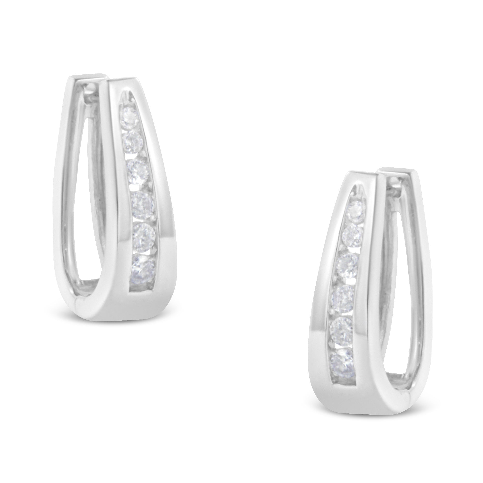 14k White Gold 1/4 Cttw Channel-Set Brilliant Round-Cut Diamond Hoop Earrings (I-J Color, I2-I3 Clarity) by Bids.com