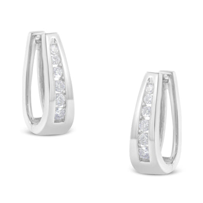 14k White Gold 1/4 Cttw Channel-Set Brilliant Round-Cut Diamond Hoop Earrings (I-J Color, I2-I3 Clarity) by Bids.com