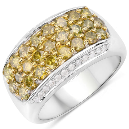 1.91 Carat Genuine Yellow Diamond and White Diamond .925 Sterling Silver Ring by Bids.com