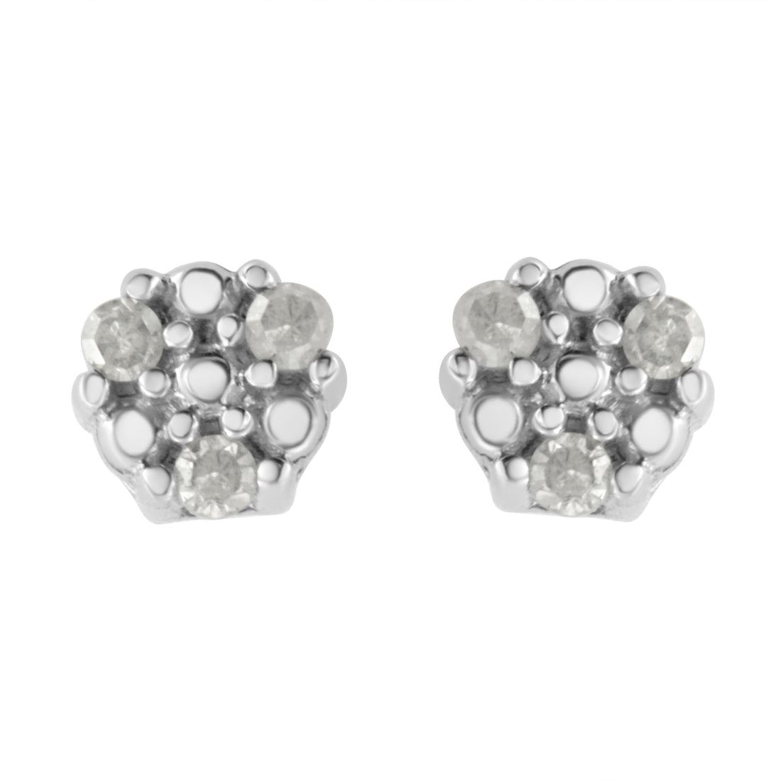 .925 Sterling Silver 1/10 cttw Prong Set Round-Cut Trio Diamond Stud Earrings (I-J Color, I3 Clarity) by Bids.com