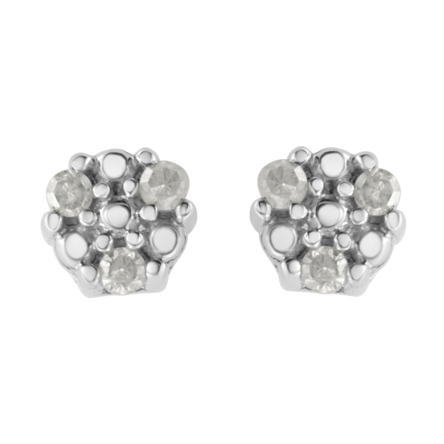 .925 Sterling Silver 1/10 cttw Prong Set Round-Cut Trio Diamond Stud Earrings (I-J Color, I3 Clarity) by Bids.com