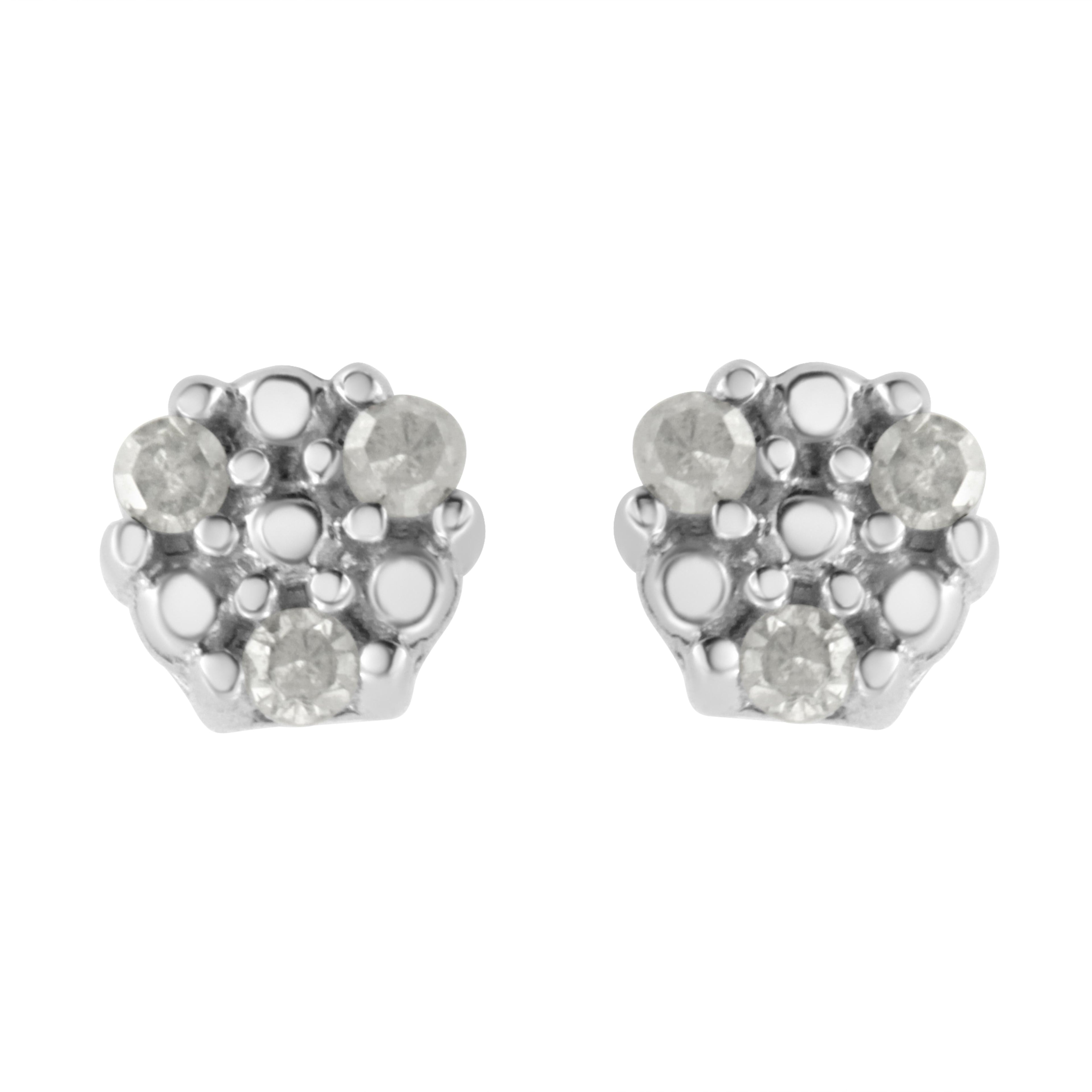.925 Sterling Silver 1/10 cttw Prong Set Round-Cut Trio Diamond Stud Earrings (I-J Color, I3 Clarity) by Bids.com