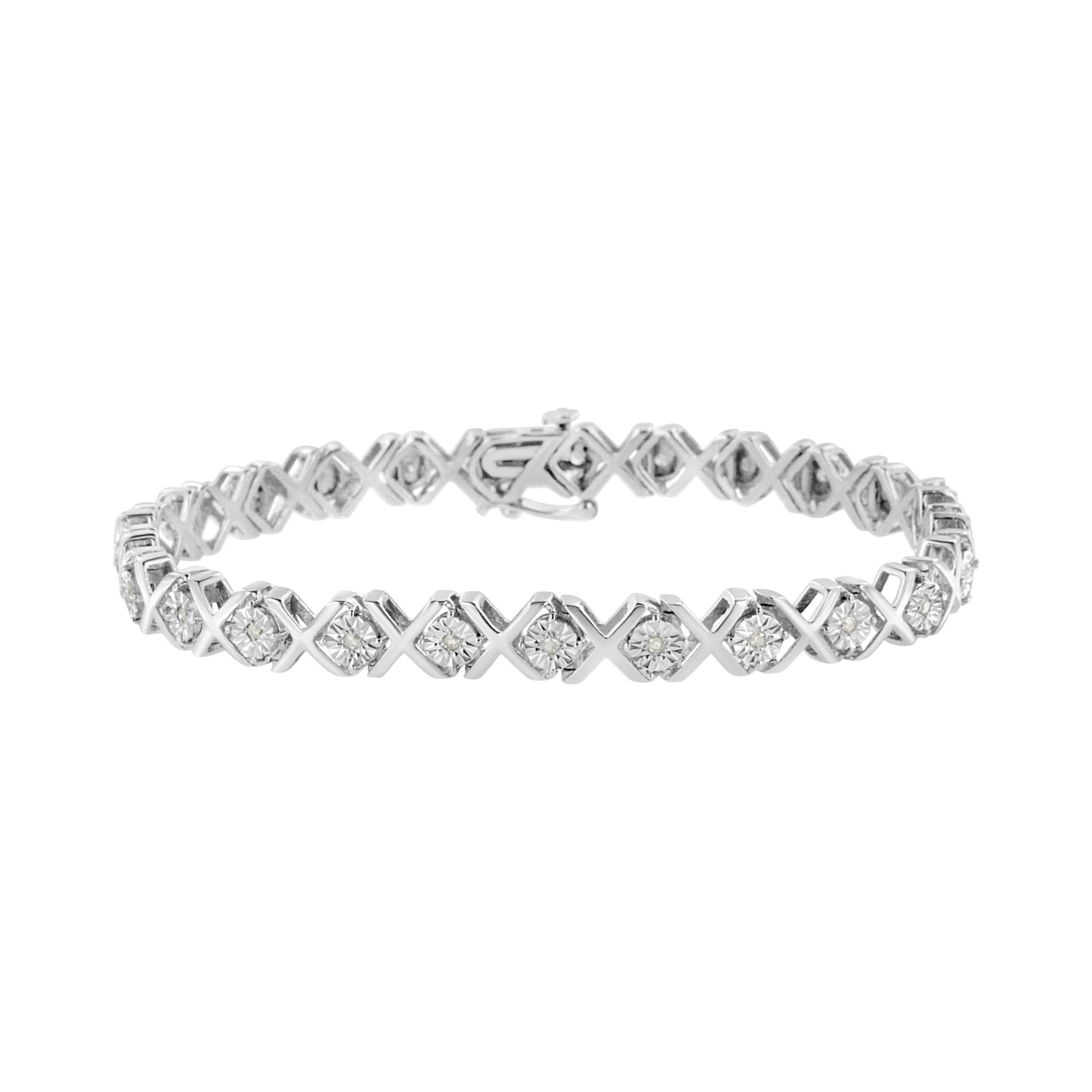 .925 Sterling Silver 1/4 Cttw Miracle Set Diamond "X" Link Bracelet (I-J Color, I3 Clarity) - 7.25" by Bids.com