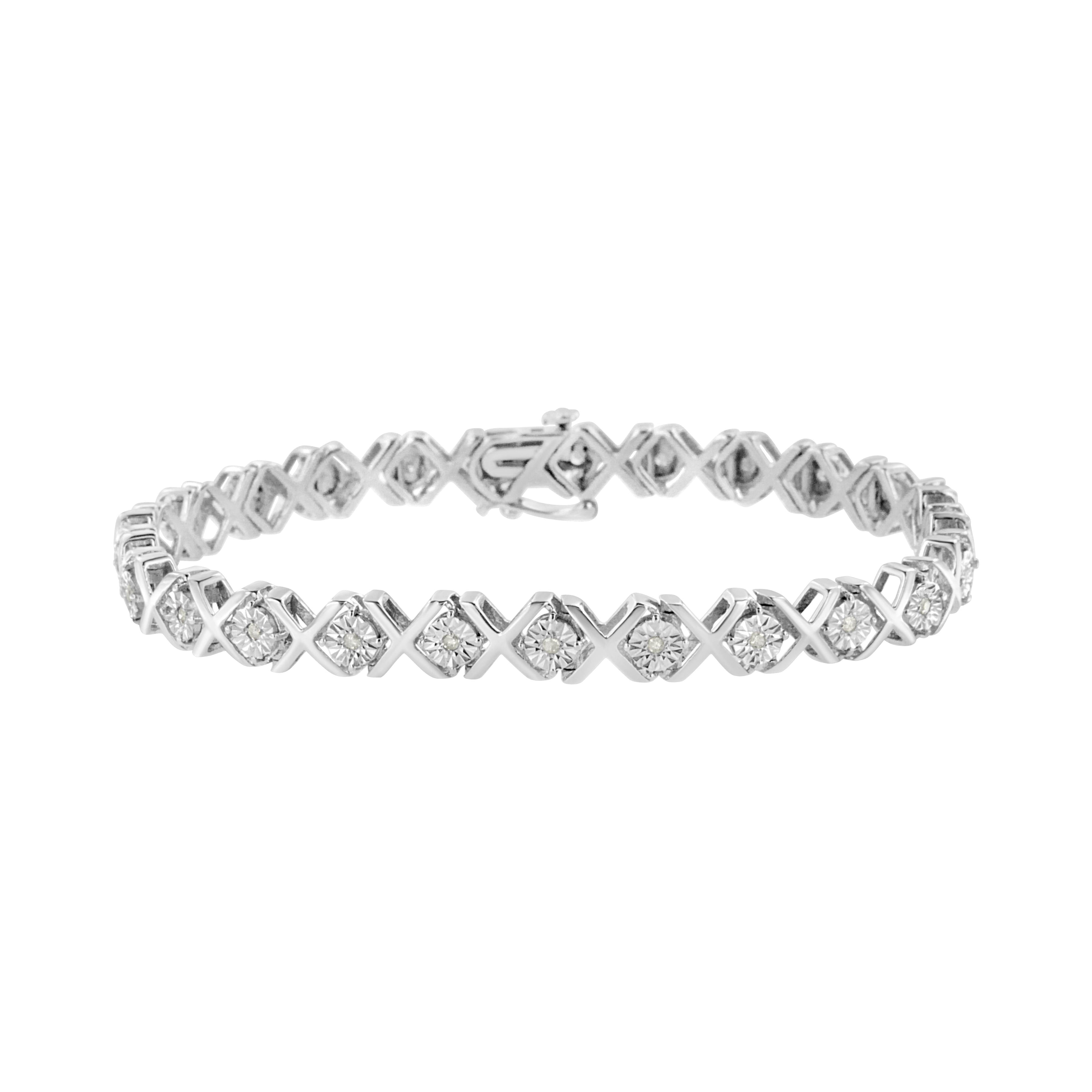.925 Sterling Silver 1/4 Cttw Miracle Set Diamond "X" Link Bracelet (I-J Color, I3 Clarity) - 7.25" by Bids.com
