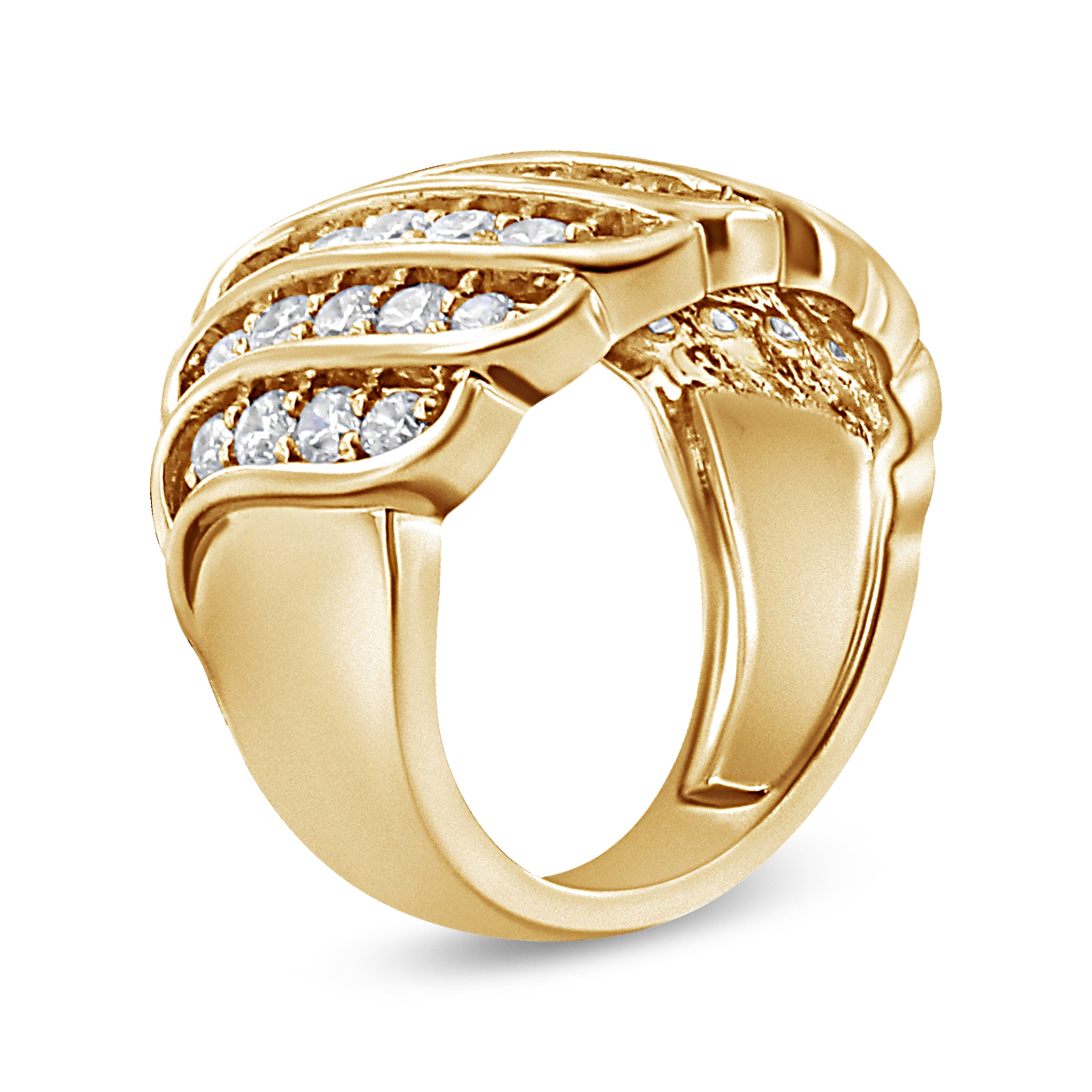 14K Yellow Gold Plated .925 Sterling Silver 2.00 Cttw Diamond Multi Row Band Ring (J-K Color, I1-I2 Clarity) - Ring Size 7 by Bids.com