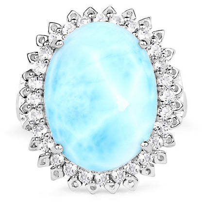 17.62 Carat Genuine Larimar and White Topaz .925 Sterling Silver Ring by Bids.com