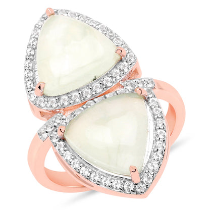 18K Rose Gold Plated 7.58 Carat Genuine Prehnite and White Topaz .925 Sterling Silver Ring by Bids.com