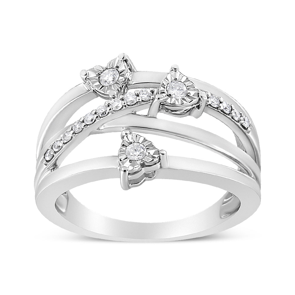 .925 Sterling Silver 1/5 Cttw Miracle-Set Diamond Heart Cross-Over Bypass Ring (I-J Color, I2-I3 Clarity) - Size 7 by Bids.com