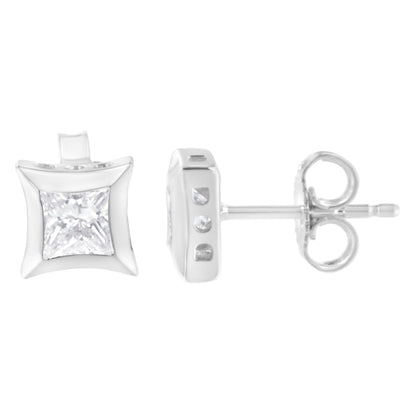 10K White Gold 1/2 Cttw Invisible Set Princess-Cut Diamond Stud Earrings (H-I Color, SI2-I1 Clarity) by Bids.com