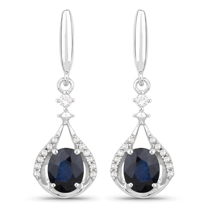 0.86 Carat Genuine Blue Sapphire and White Diamond 14K White Gold Earrings by Bids.com