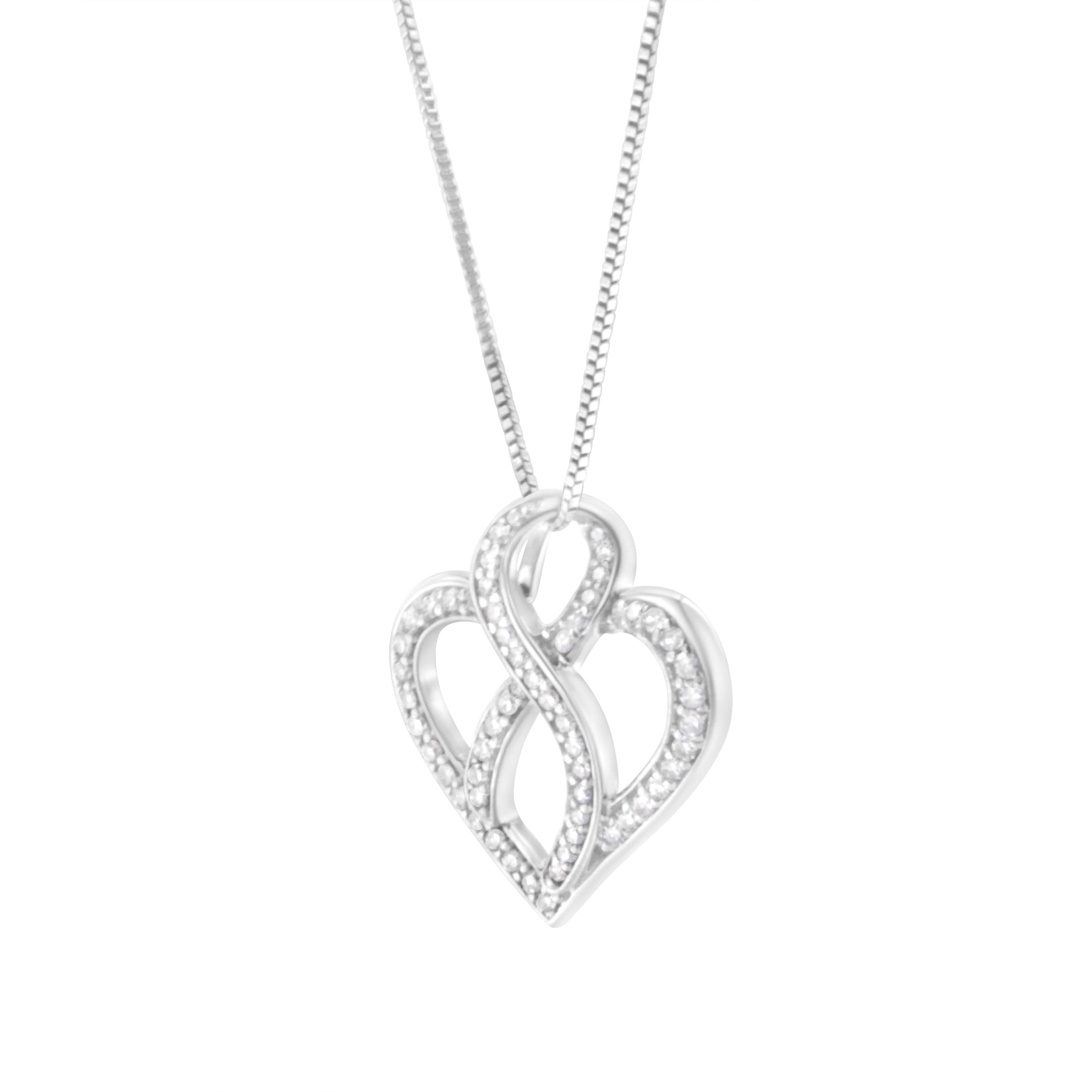 14K White Gold 1/4 cttw Round Cut Diamond Heart and Ribbon Center Pendant Necklace (H-I, I1-I2) by Bids.com