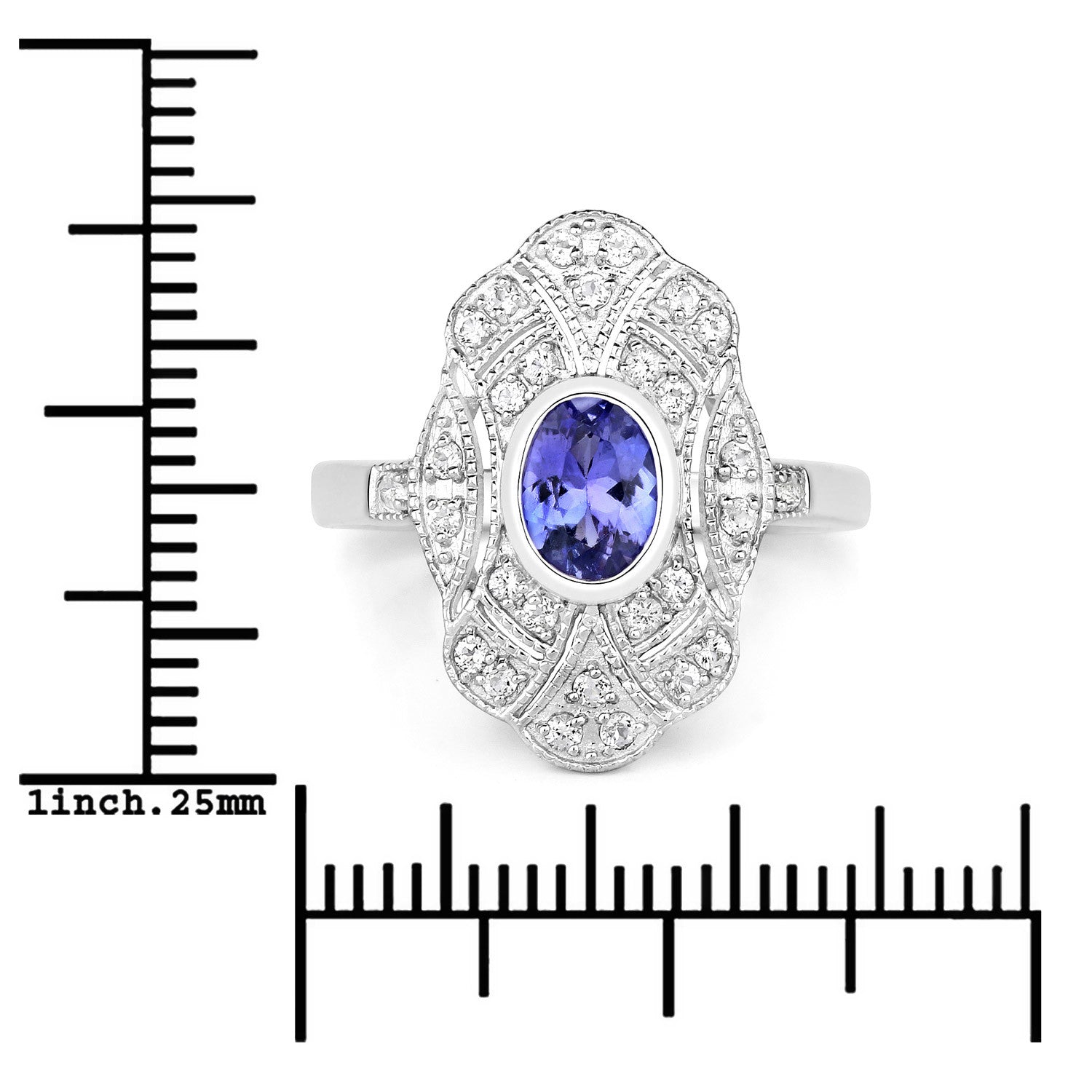 1.17 Carat Genuine Tanzanite and White Topaz .925 Sterling Silver Ring by Bids.com