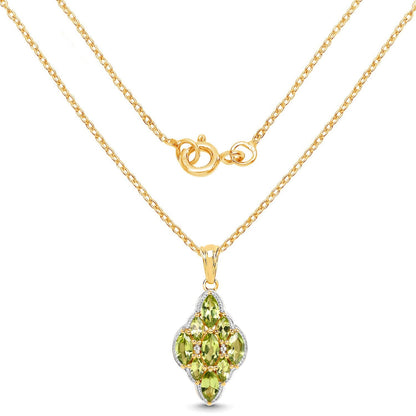 14K Yellow Gold Plated 4.02 Carat Genuine Peridot &amp; White Topaz .925 Sterling Silver Pendant  DestGlow