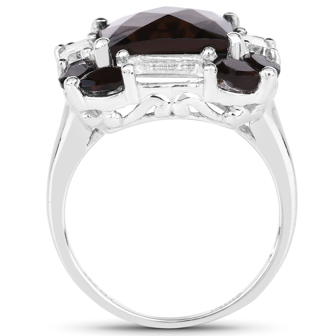 7.43 Carat Genuine Smoky Quartz &amp; White Topaz .925 Sterling Silver Ring by Bids.com