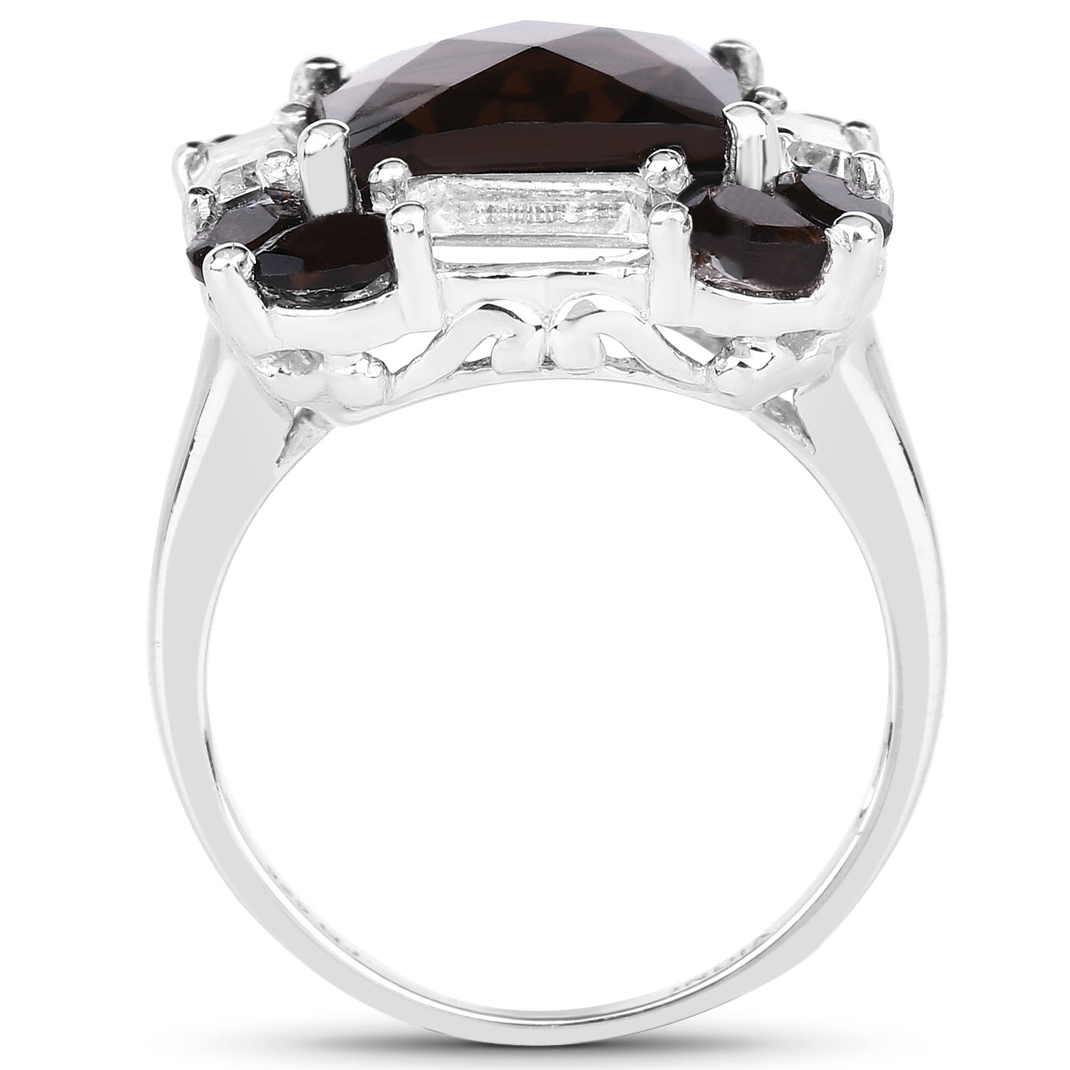 7.43 Carat Genuine Smoky Quartz &amp; White Topaz .925 Sterling Silver Ring by Bids.com