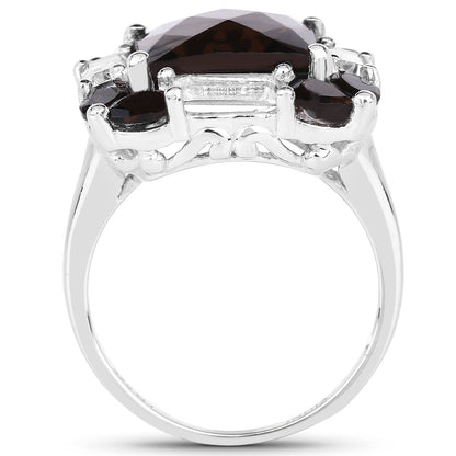 7.43 Carat Genuine Smoky Quartz &amp; White Topaz .925 Sterling Silver Ring by Bids.com