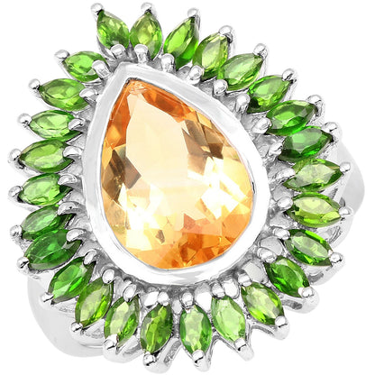 7.02 Carat Genuine Citrine and Chrome Diopside .925 Sterling Silver Ring by Bids.com