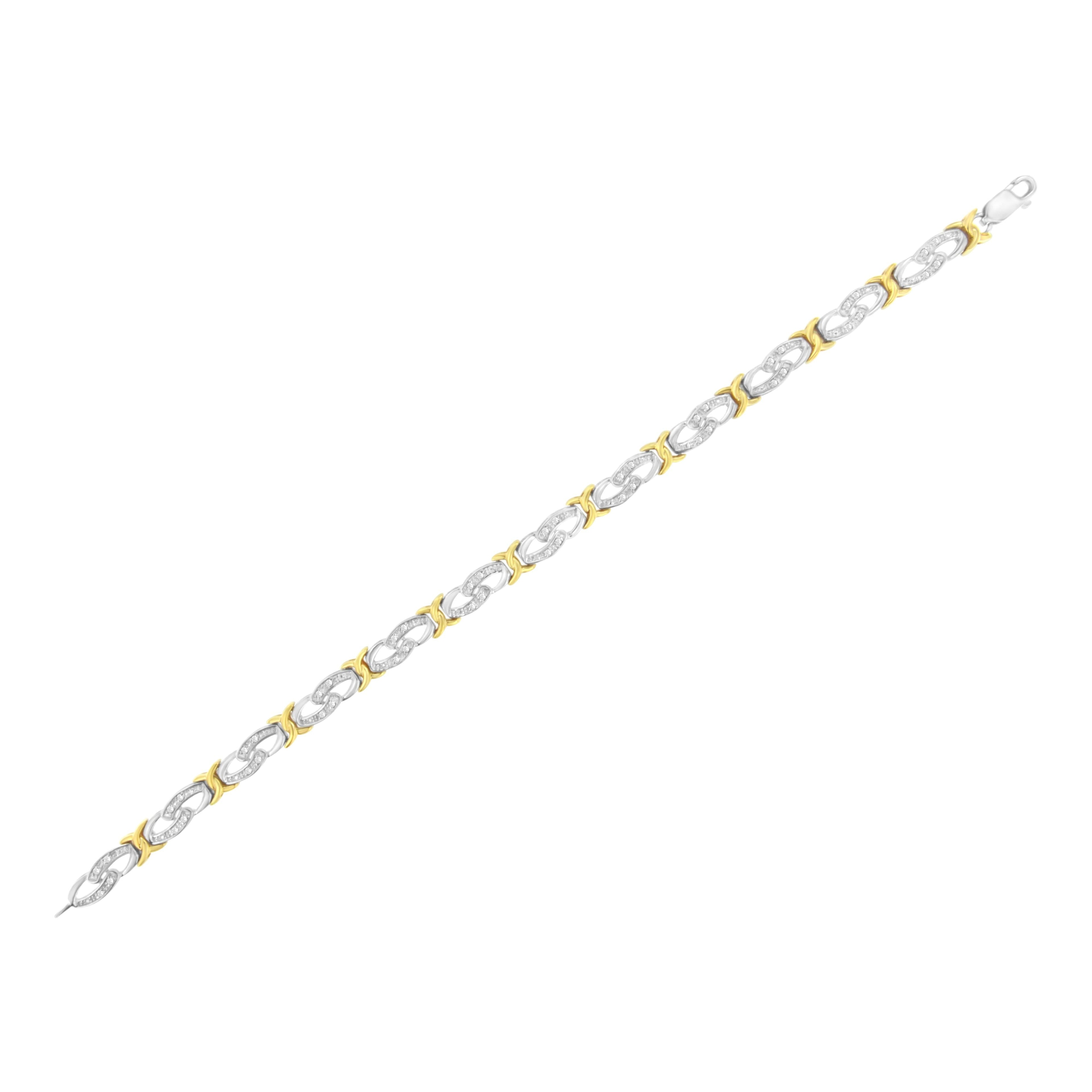 10k Yellow Gold Plated Sterling Silver 1/4 cttw Diamond Infinity and X Link Bracelet (I-J Clarity, I2-I3 Color) - Size 7.25" by Bids.com