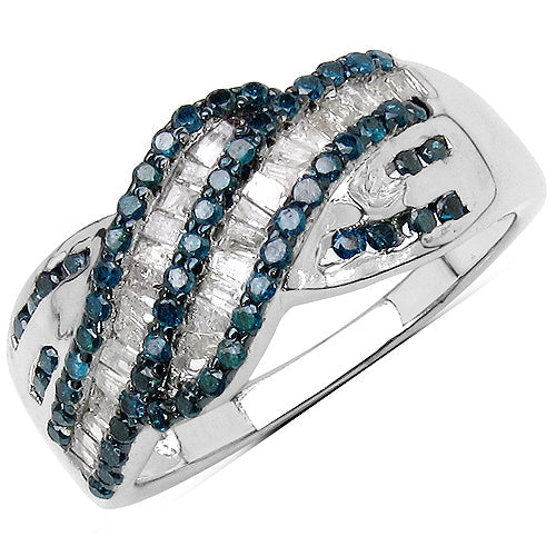 0.88 Carat Genuine Blue Diamond &amp; White Diamond .925 Sterling Silver Ring by Bids.com