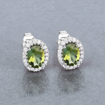 1.92 Carat Genuine Green Tourmaline and White Diamond 14K White Gold Earrings by Bids.com