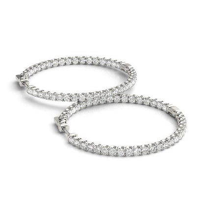 14k White Gold Diamond Hoop Earrings with Shared Prong Setting (2 cttw) by Bids.com