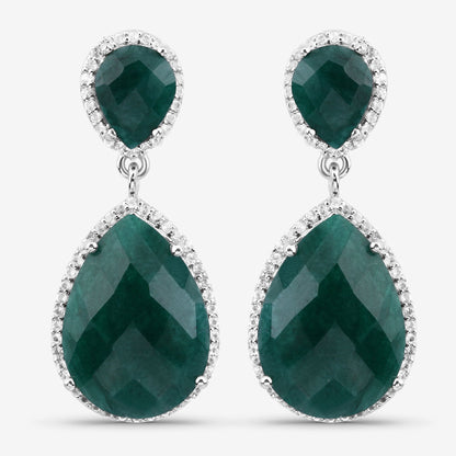 19.42 Carat Dyed Emerald and White Topaz .925 Sterling Silver Earrings by Bids.com
