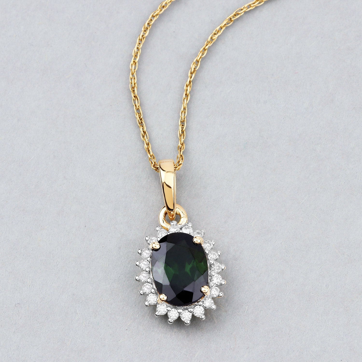 1.39 Carat Genuine Green Tourmaline and White Diamond 14K Yellow Gold Pendant  DestGlow