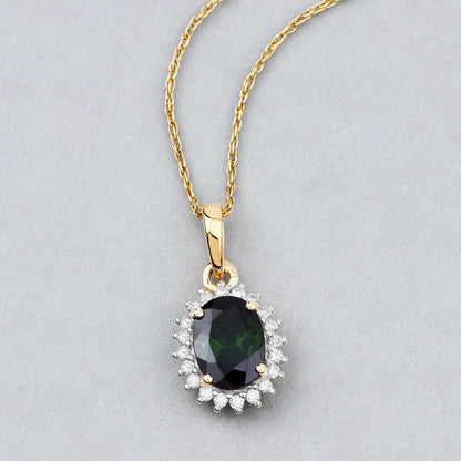 1.39 Carat Genuine Green Tourmaline and White Diamond 14K Yellow Gold Pendant  DestGlow