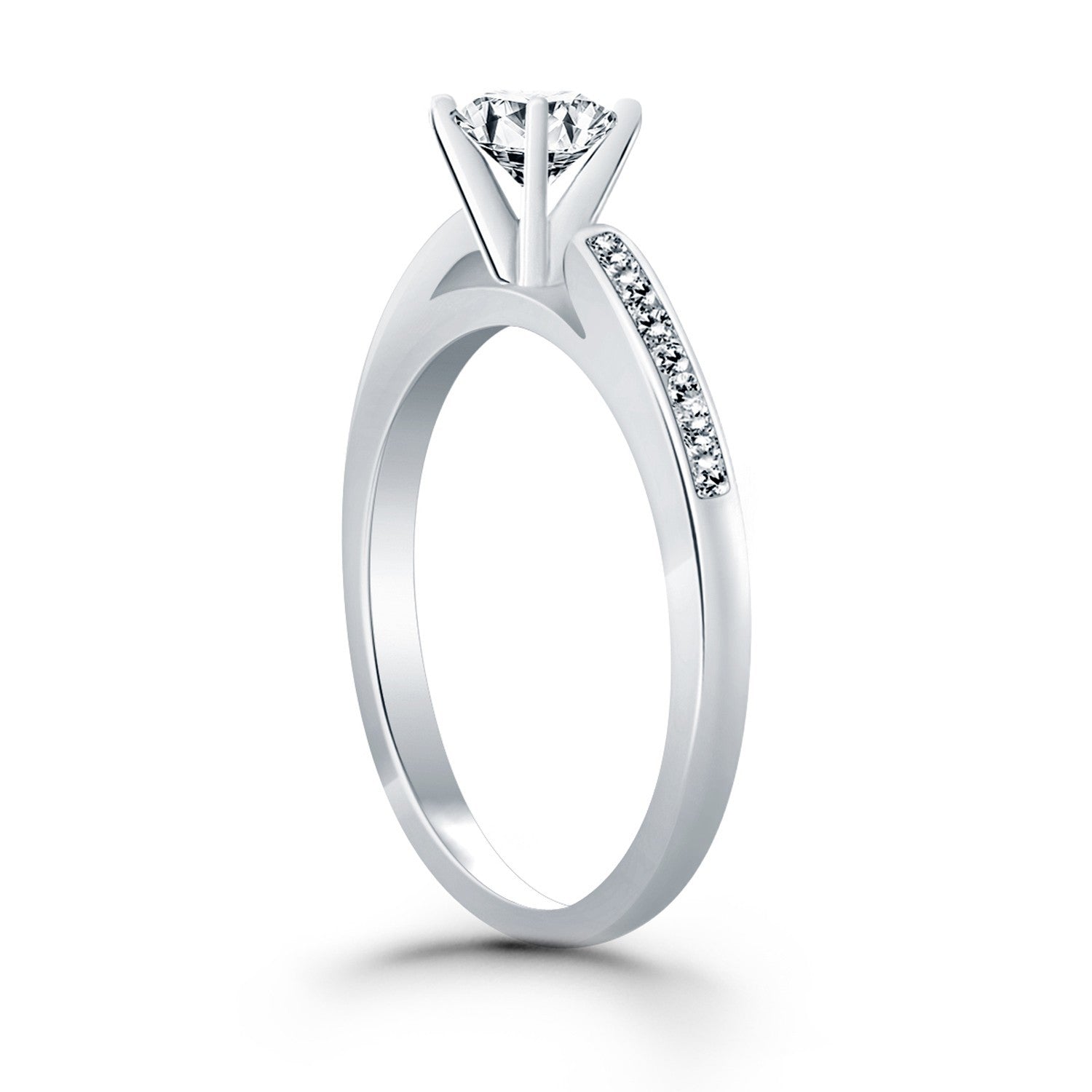 14k White Gold Diamond Channel Cathedral Engagement Ring by Bids.com