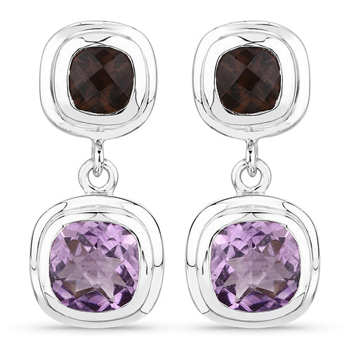6.60 Carat Genuine Amethyst and Smoky Quartz .925 Sterling Silver Earrings by Bids.com