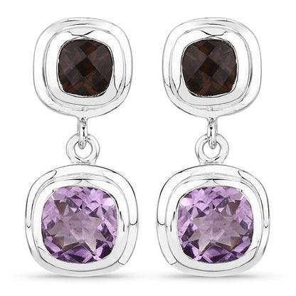6.60 Carat Genuine Amethyst and Smoky Quartz .925 Sterling Silver Earrings by Bids.com