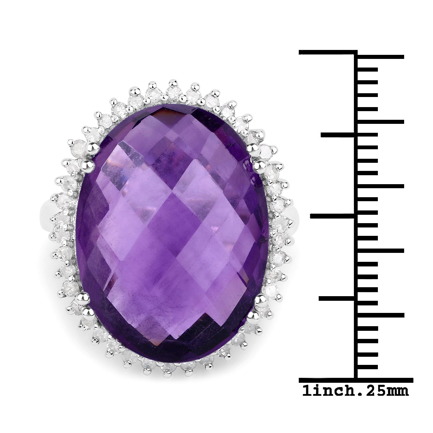 14.90 Carat Genuine Amethyst and White Diamond .925 Sterling Silver Ring by Bids.com