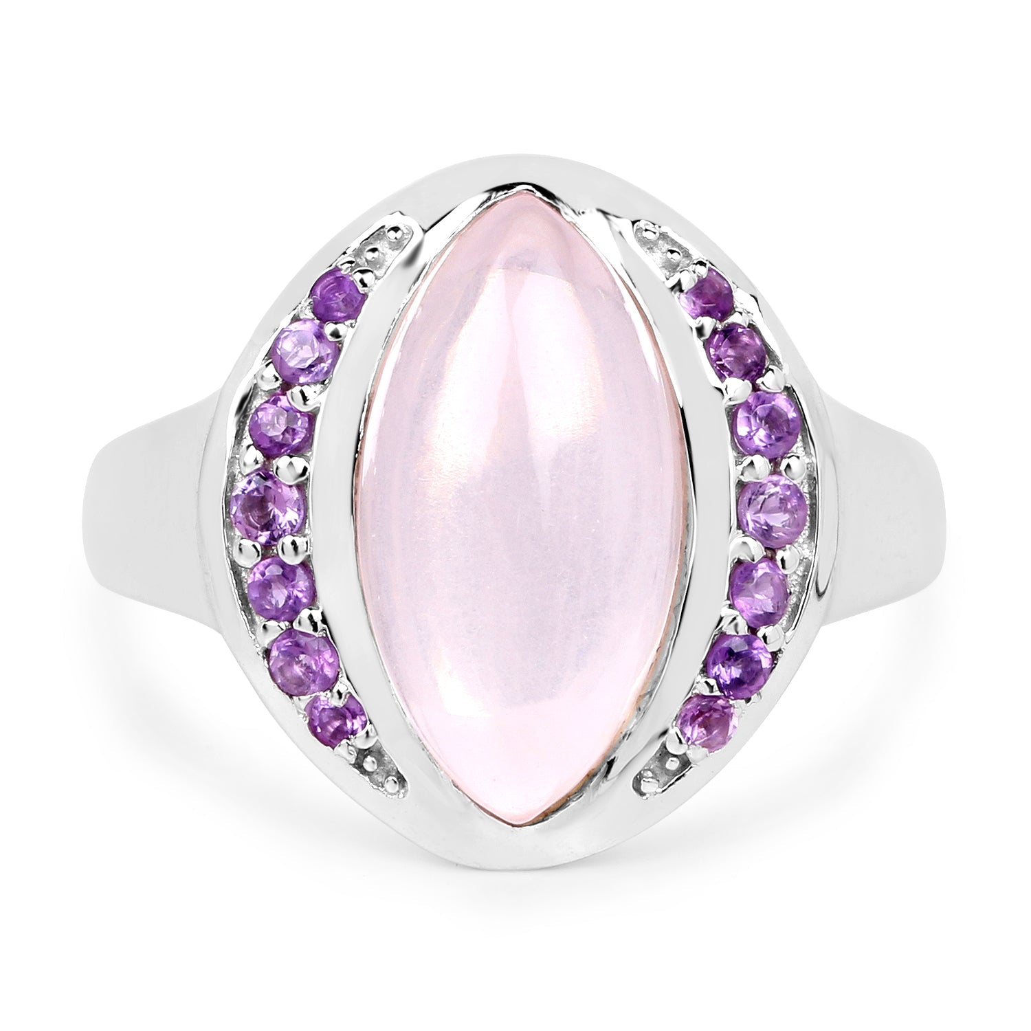 3.57 Carat Genuine Rose Quartz And Amethyst .925 Sterling Silver Ring by Bids.com