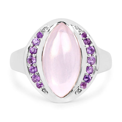 3.57 Carat Genuine Rose Quartz And Amethyst .925 Sterling Silver Ring by Bids.com