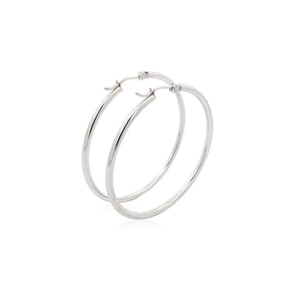 14k White Gold Polished Hoop Earrings (40 mm) by Bids.com