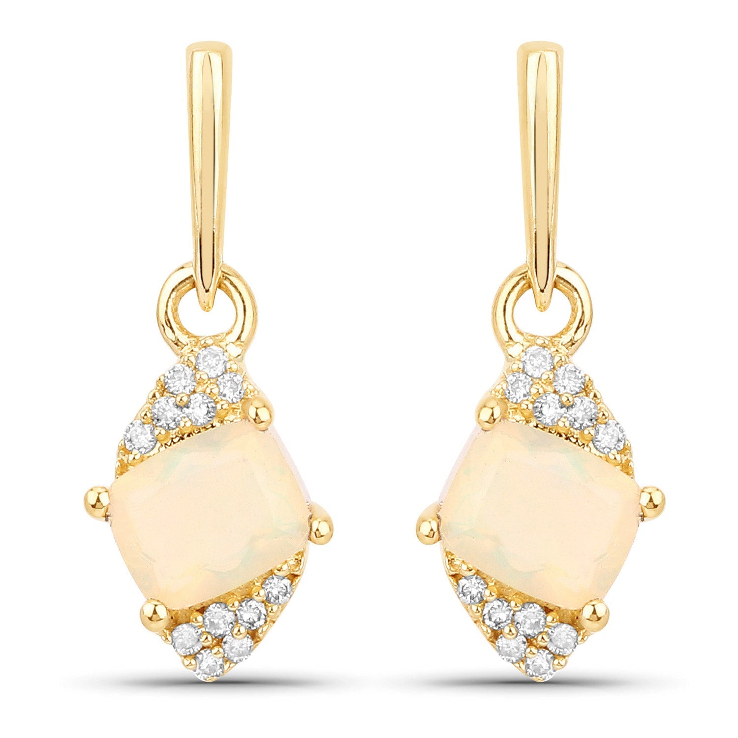 0.57 Carat Genuine Ethiopian Opal and White Diamond 14K Yellow Gold Earrings by Bids.com