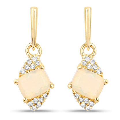 0.57 Carat Genuine Ethiopian Opal and White Diamond 14K Yellow Gold Earrings by Bids.com