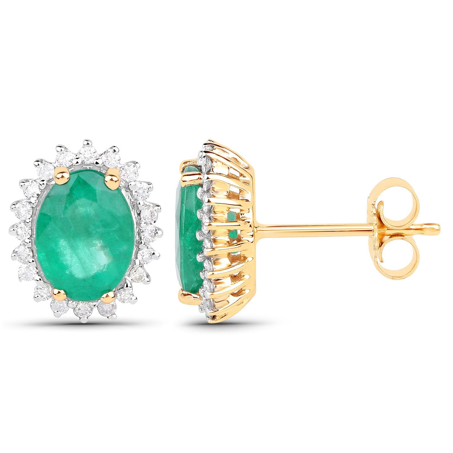 2.66 Carat Genuine Zambian Emerald and White Diamond 14K Yellow Gold Earrings by Bids.com