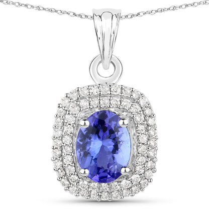 1.41 Carat Genuine Tanzanite and White Diamond 14K White Gold Pendant by Bids.com