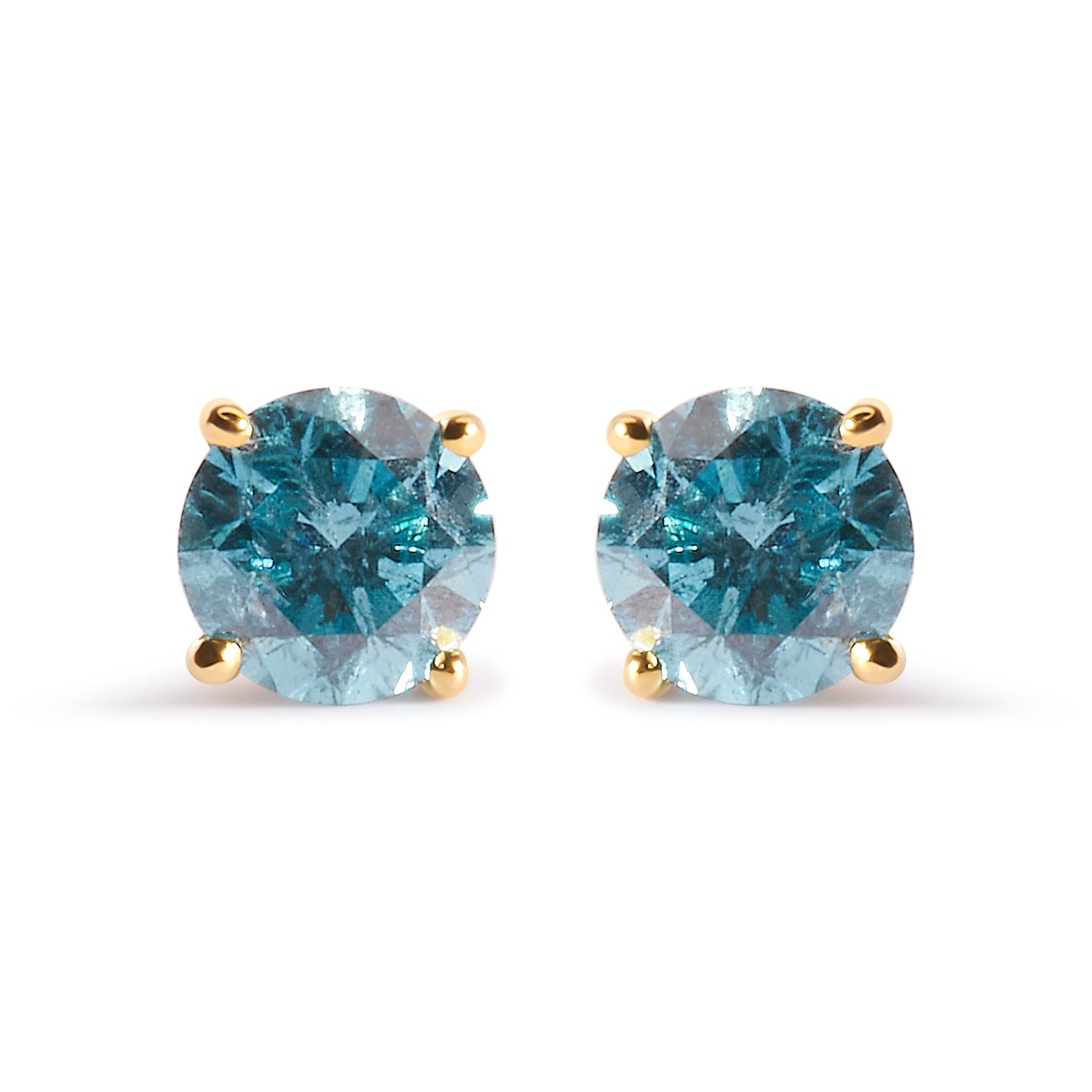 14K Yellow Gold 1.0 Cttw Treated Aqua Blue Diamond Classic Solitaire Stud Earrings (Aqua Blue Color, I2-I3 Clarity) by Bids.com