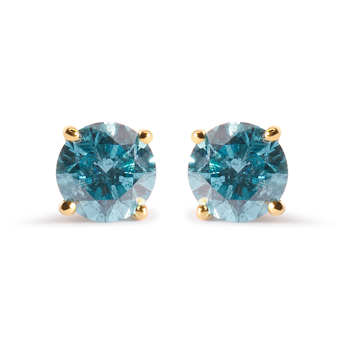 14K Yellow Gold 1.0 Cttw Treated Aqua Blue Diamond Classic Solitaire Stud Earrings (Aqua Blue Color, I2-I3 Clarity) by Bids.com