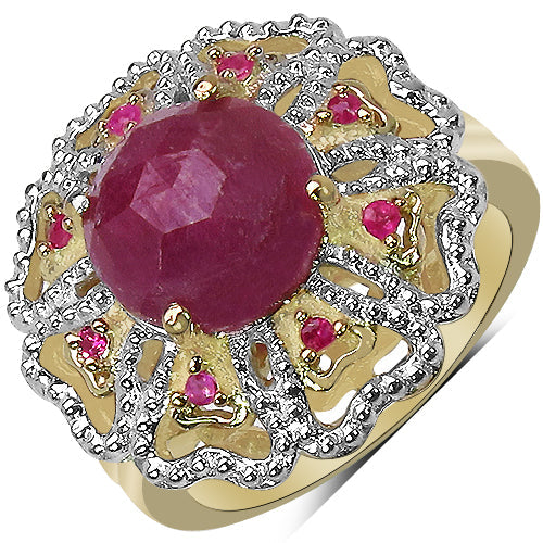 14K Yellow Gold Plated 5.56 Carat Genuine Pink Sapphire, Ruby &amp; White Diamond .925 Sterling Silver Ring by Bids.com