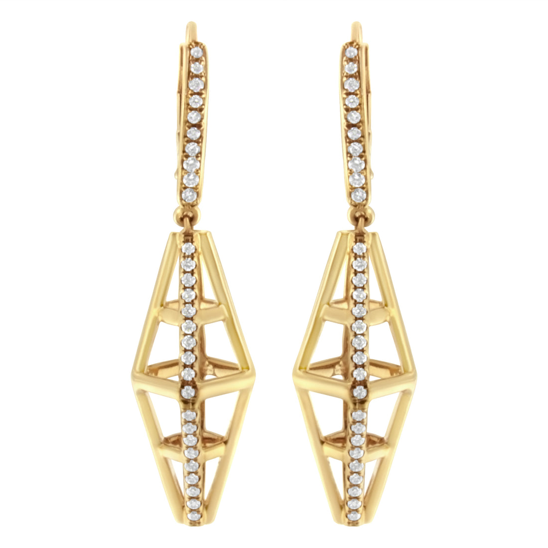 14K Yellow Gold 5/8 Cttw Diamond Geometrical Pillar Drop and Dangle Earrings (G-H Color, SI1-SI2 Clarity) by Bids.com