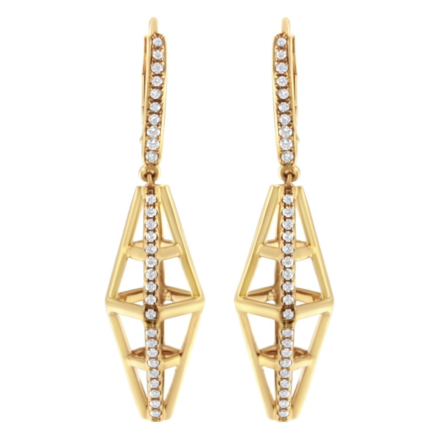 14K Yellow Gold 5/8 Cttw Diamond Geometrical Pillar Drop and Dangle Earrings (G-H Color, SI1-SI2 Clarity) by Bids.com